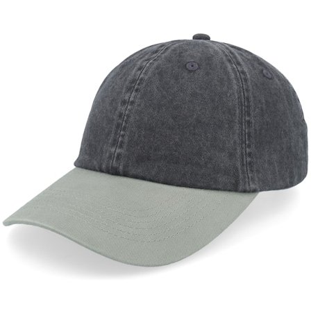 Equip - Zwart unconstructed Cap - Pigment Washed Black/Olive Dad Cap @ Hatstore