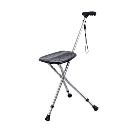 Lättviktig käpp med sits Höjdjusterbar 3-bent stabil hopfällbar promenadkäpp för seniorer, resor och picknickar