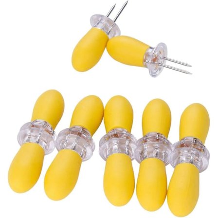 12 Pak Rustfrit Stål Majskolbeholdere - Til BBQ, Køkken, etc. - 8 x 2,7 - Gul