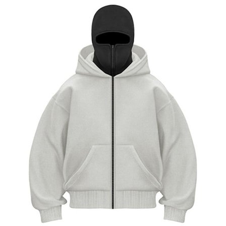 Unisex Y2K Balaclava Ytterkläder – Zip-Up Dubbellagers Hoodie, Hip Hop Jacka