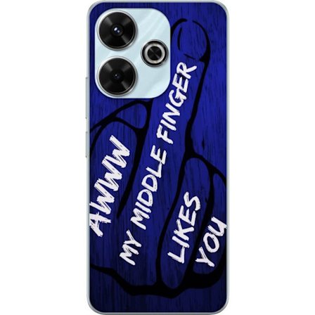 Kompatibelt Mobildeksel til Xiaomi Redmi 13 Mørk typografisk illustrasjon med hjerteform og budskap om vennskap mot dyp blå tretekstur