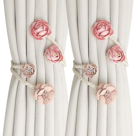 2 stk. Rosa Boho Blomster Gardinbånd Håndlavede Gardinbånd Gardinholdere Bånd til Gardiner Flettede, Søde Blomster Gardinbånd Dekorative