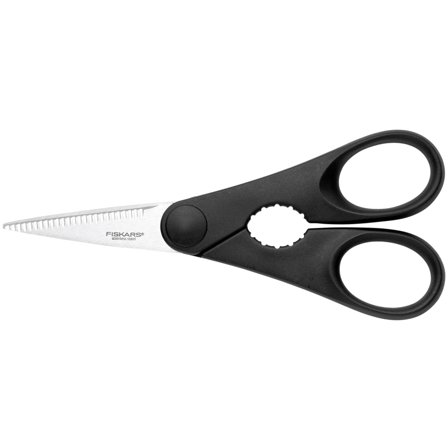 Fiskars Essential-keittiösakset pullonavaajalla