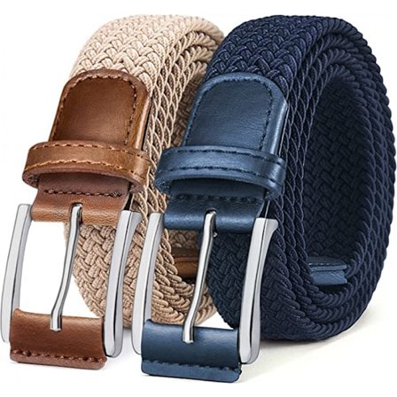 Herre Løs Elastisk Livrem 2-delt Sæt, Herre Elastisk Vævet Livrem Casual Bukser Jeans Livrem - Mørkeblå, Beige (110cm)