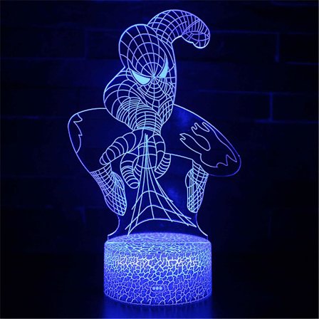 Spider-man 3D natlampe med base og fjernbetjening USB genopladelig Spiderman LED natlampe