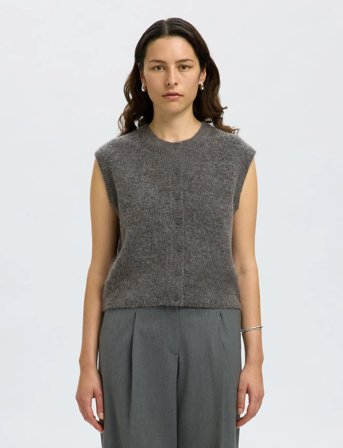 Selected Slflulu Sl Button O-Neck Vest Noos - Grey - XS