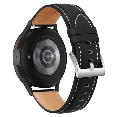 Samsung Galaxy Watch 5 (44mm) / (40mm / Pro stitching style klockarmband i äkta läder - Svart / Silverspänne