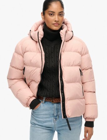 Superdry Hooded Sports Puffer Jacket - Pink - S