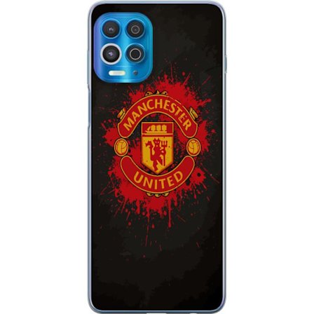 Kompatibelt Mobildeksel til Motorola Motorola Edge S Manchester United logo i rød og gul farge med røff sportslig bakgrunn