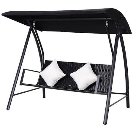 3-Personers Hollywood Swing Polyrattan Metal Med Pude Holder Op Til 360 Kg Ny (Sort)