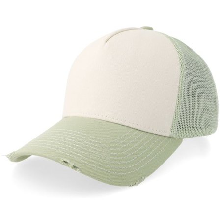 Equip - Grön trucker Keps - Distressed Off Wht/Sage Green Pigment Washed A-Frame Trucker @ Hatstore