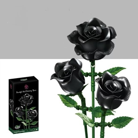Svart Rose Blomster Byggesett - 3 Deler, Julegave - Gotisk Horror Retro Kunstig Blomst og Plante Serie Hjemmeinnredning