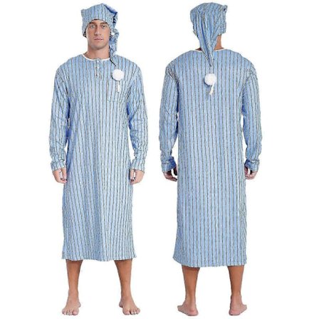 Herre Henley Natkjole Stribet Stor&Høj Langærmet Natkjole med Nathat