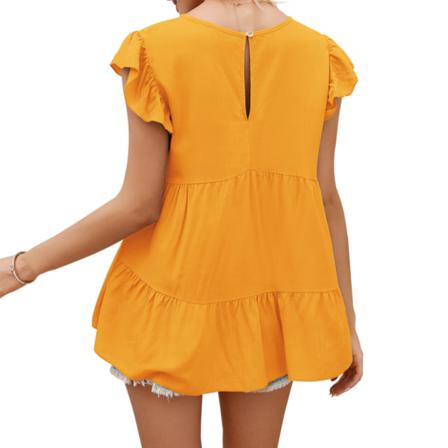 Dam T-shirt Sommar Spets Rund Hals Kort Ärm Casual Lös