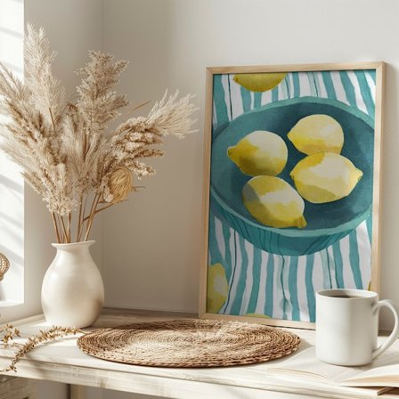 Zitronen in türkisfarbener Schale Poster 30x40 cm