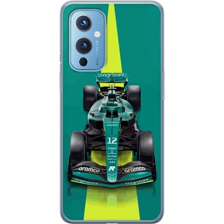 Yhteensopiva Puhelinkuori OnePlus OnePlus 9 Aston Martinin Formula 1 -auto vihreässä kilpailumuotoilussa, jossa on moderni studiosentuntma