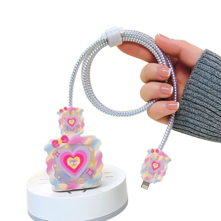 Kabelskydd för iPhone Laddare Skydd Sladdskydd Kawaii Regnbåge Färgglatt Kärlek Hjärta Design, Datakabel USB Sladdsparare Laddare Skydd