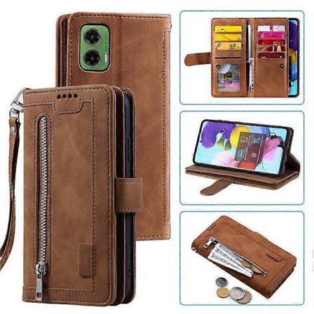 Kompatibel til Motorola Moto G35 5G Etui PU Læder Telefon Cover med Lynlås Pung 9 Kort Slots