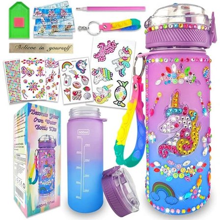 Enhjørning gave til piger 5-10 år, DIY sæt drikkedunk til børn, vandflaske DIY diamantmaleri børn fødselsdagslegetøj til piger 4-1...