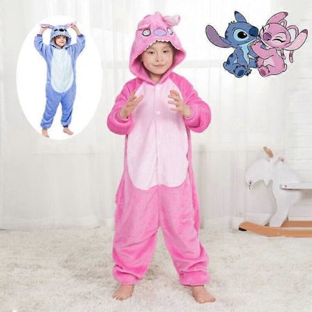 Rosa Stitch tegneserie dyrepyjamas pysjamas fest cosplay kostyme dress for barn