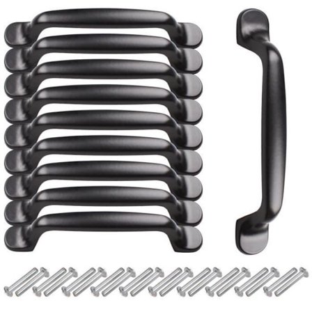 10 stk. 128 mm møbelhåndtak for skap med skruer for garderobeskap, skuff, soverom, kjøkkendør, svart