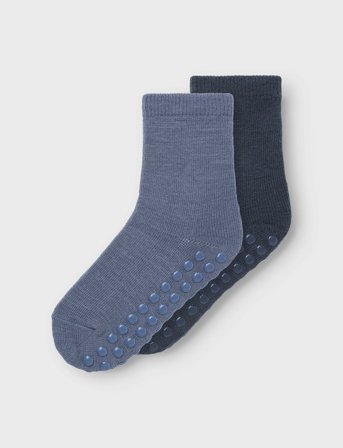 name it Nmmwak Wo/Bl 2P Sock W/Non Skid - Blue - 19-21