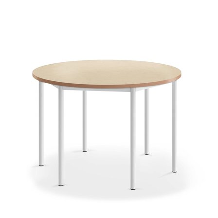 Bord SONITUS, Ø1200x760 mm, hvidt stel, lyddæmpende linoleum, beige