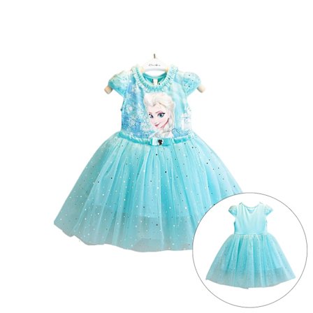 Girls Frozen Elsa Anna Princess Cap Sleeve Tulle Tutu Dress Blue 4-5 Years