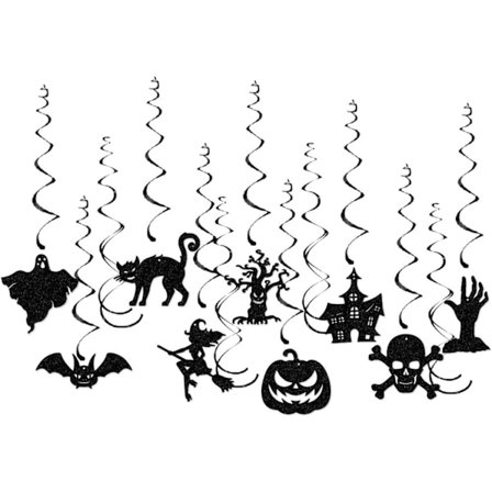 Halloween Dekoration Hængende Hvirvel Sæt, Sort Spøgelse Spiraler Kat Hexe Skelet Mønster Streamers Halloween Gyserfest Spøgelseshus