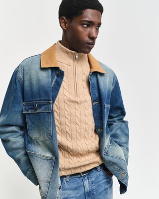 GANT - Kabelstrikket genser med half-zip til herre khaki melange