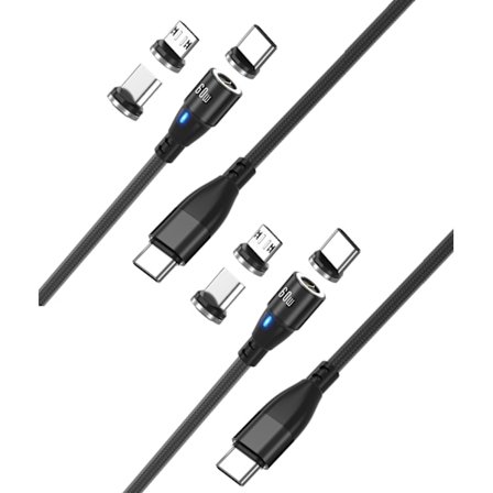 2-pakkia USB-C 2m 3-in-1 magneettisia latauskaapeleita 60W pikalatauksella