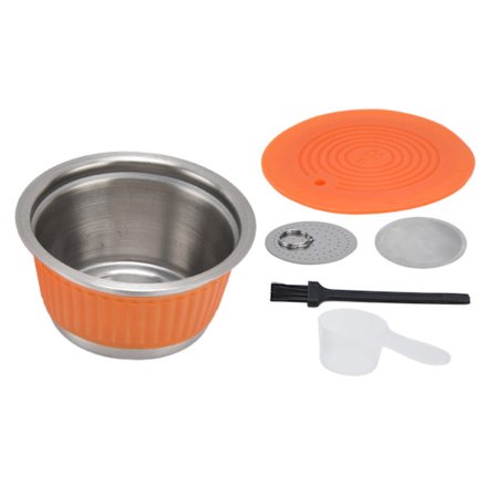 Gjenbrukbart kaffekapsel-filtersett i rustfritt stål for Dolce Gusto-maskin, oransje