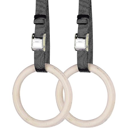 Gymnastikringe i træ inklusive ophængsstropper - Sæt med 2-6 meter lange - Justerbare gymnastikringe - Til hjemmetræning og fitness