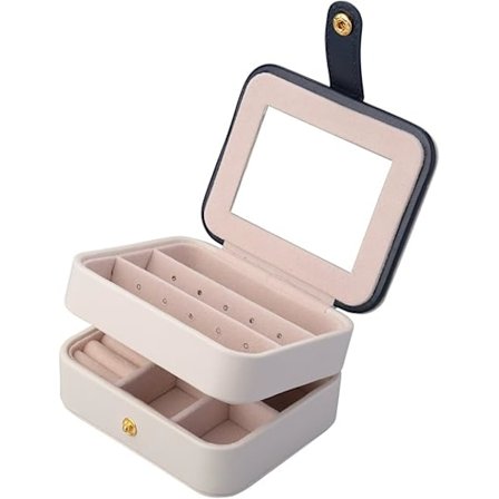 Smykkeæske og udstillingskasse med 2 lag og spejl til øreringe, halskæder, smykker, armbånd, organiseringsboks til smykker