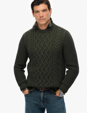 Superdry Jacob Cable Jumper - Khaki green - S
