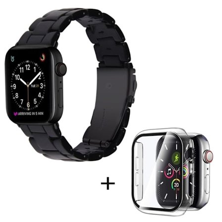 Apple Watch SE 2022 (44mm) klockarmband med 3 pärlor i resin och genomskinligt hölje - Svart