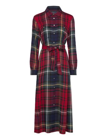 Belted Plaid Cotton-Blend Dress Maksimekko Juhlamekko Red Polo Ralph Lauren