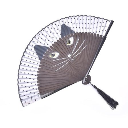 Cat Cartoon Silk Japan Style Hand Fans Handheld Folding Fans Black