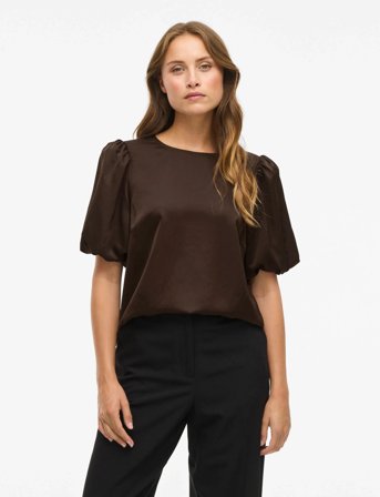 Vila Viellette 2/4 Satin Puff Top - Noos - Brown - 42