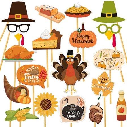 20 stk. Thanksgiving fotoboksrekvisitter Happy Thanksgiving Day fotorekvisittsett dekorasjoner DIY festet på pinne (FMY) style2131