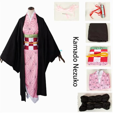 Anime Demon Slayer: Kimetsu No Yaiba Zenitsu Giyu Tanjirou Kamado Nezuko Cosplay Kimono Uniform Cosplay Kostym för Barn och Vuxna Kamado Nezuko