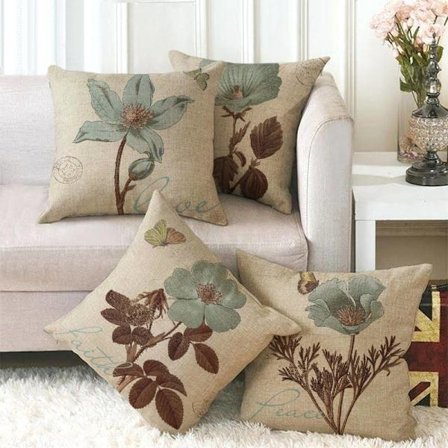 Putetrekk, sett med 4 - 45 x 45 cm (Sommerfugl & Blomst Retro) Cotto