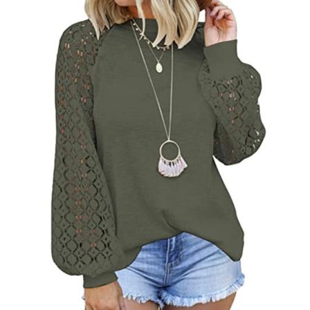 Damer Casual Höst T-shirt Rund Hals Långärmad Topp