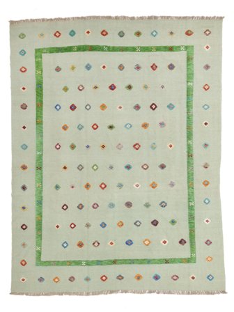 Kelim Nimbaft Teppich 243X297 Grün Wolle, Afghanistan