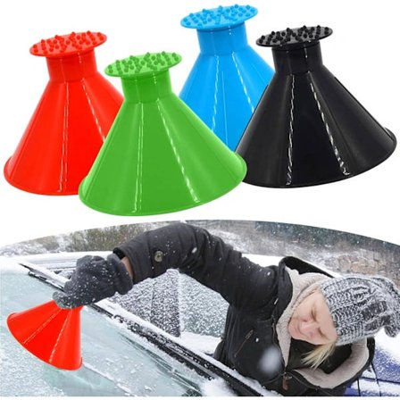 4 stk. Magiske Bilskrabere, Kegleformet Snebørste til Bil, Runde Isskrabere til Bilrude, 2-i-1 Snerydningsværktøj