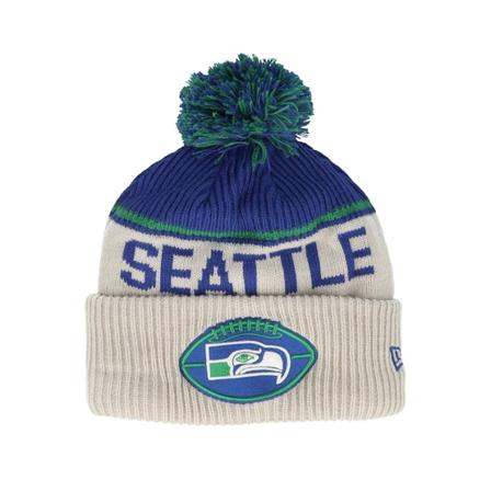 New Era - NFL Beige pom Mütze - Seattle Seahawks NFL24 Sideline His Sportknit Stone/Royal Pom @ Hatstore