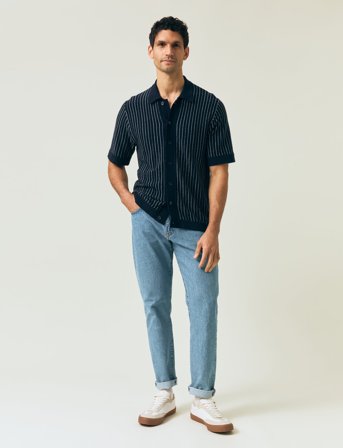 Lexington Clothing Shortsleeve Polo Cardigan Sweater - Black - XL