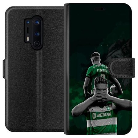 Yhteensopiva Lompakkokotelo OnePlus 8 Pro Neonmotiivi, jossa teksti "Gaming is in my DNA" sinisenä ja punaisena tiiliseinällä, jossa loistava DNA-spir