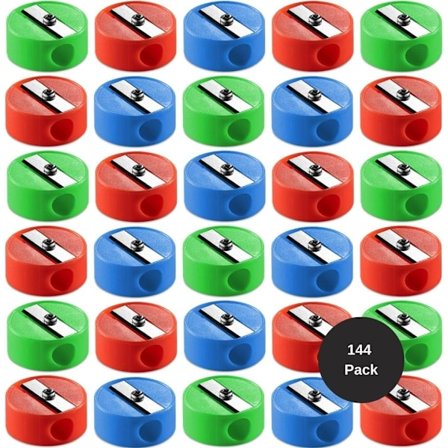 Pennvässare i Storpack - Paket med 144 Mini Handhållna Pennvässare i Fickformat för Barn, Plast och Färgglada för Kalasgåvor