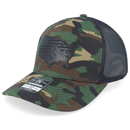 Iconic - Camo trucker Cap - Usa Map Flag Black Patch Camo/Black Trucker @ Hatstore